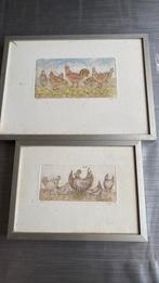 2 mooie prentjes? van kippen, gesigneerd en genummerd, Antiek en Kunst, Ophalen of Verzenden