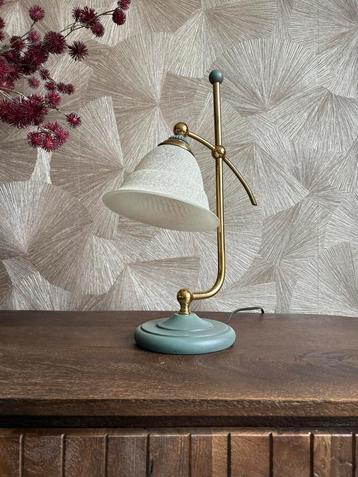 Vintage retro messing tafellamp in zeegroen met glazen kap beschikbaar voor biedingen
