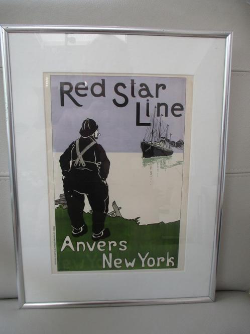 Affiche - RED STAR LINE - Ansvers New York, Antiek en Kunst, Kunst | Tekeningen en Foto's, Ophalen of Verzenden