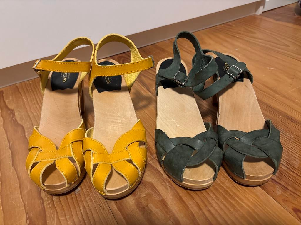 Swedish Hasbeens Houten Hakken Sandalen mt 38, Kleding | Dames, Schoenen, Ophalen of Verzenden, Nieuw, Geel, Sandalen of Muiltjes