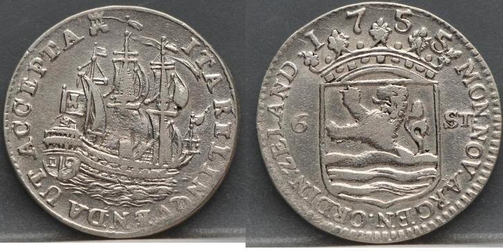 6 stuiver 1755 - scheepjesschelling 1755 Zeeland, Postzegels en Munten, Munten | Nederland, Losse munt, Overige waardes, Vóór koninkrijk