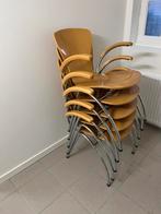 5 houten stoelen met leuning en metalen onderstel (kantoor), Huis en Inrichting, Stoelen, Ophalen, Gebruikt, Hout, Vijf, Zes of meer stoelen