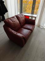 ZSM: Rode lederen Tweezitsbank, Ophalen, Gebruikt, 150 tot 200 cm, Tweepersoons