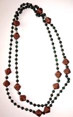 Lange gekettelde ketting in donkergroen en brons, Sieraden, Tassen en Uiterlijk, Kettingen, Ophalen of Verzenden, Nieuw, Groen