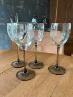 Vintage Franse Wijnglazen Set 4 stuks grijze voet, Glas of Glazen, Gebruikt, Ophalen of Verzenden, Glas