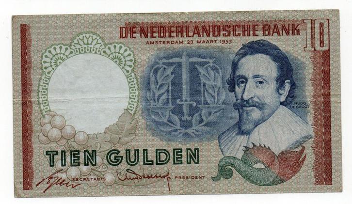 10 gulden 1953 - roodbruine kleur voorzijde - 019, Postzegels en Munten, Bankbiljetten | Nederland, Los biljet, 10 gulden, Verzenden