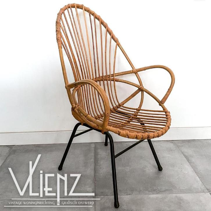Vintage retro rotan fauteuil, rattan, Rohé tuin stoel, Verzamelen, Retro, Huis en Inrichting, Ophalen