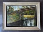 Schilderij Gert Kemper landschap Giethoorn vaart met brug, Ophalen of Verzenden