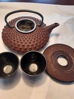 Japanse gietijzeren theepot, 2kopjes en onderzetter, Ophalen of Verzenden, Zo goed als nieuw, Gietijzer