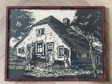 Paul van Dam - Veluwe - - Boerderij Houtsnede beschikbaar voor biedingen