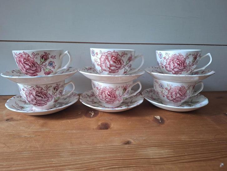6 koffie / thee kopjes Johnson Brothers Rose Chintz Pink, Antiek en Kunst, Antiek | Servies los, Ophalen of Verzenden