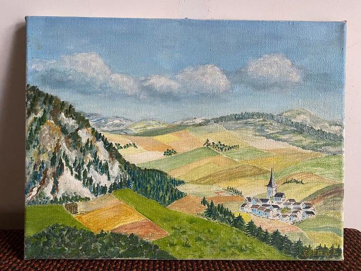 Berglandschap - Dockweiler - Duitsland, Antiek en Kunst, Kunst | Schilderijen | Klassiek, Ophalen of Verzenden