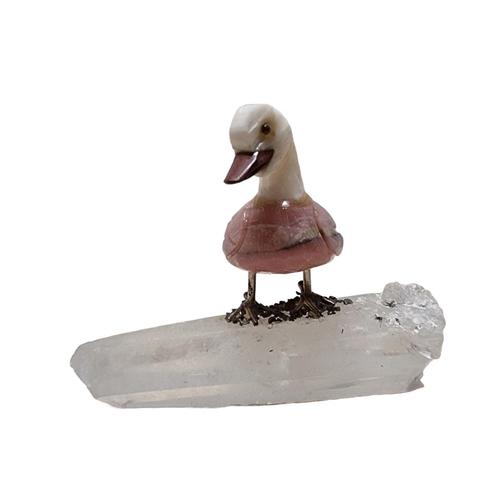 Edelsteen eendje op een bergkristal, Sieraden, Tassen en Uiterlijk, Edelstenen, Zo goed als nieuw, Ophalen of Verzenden
