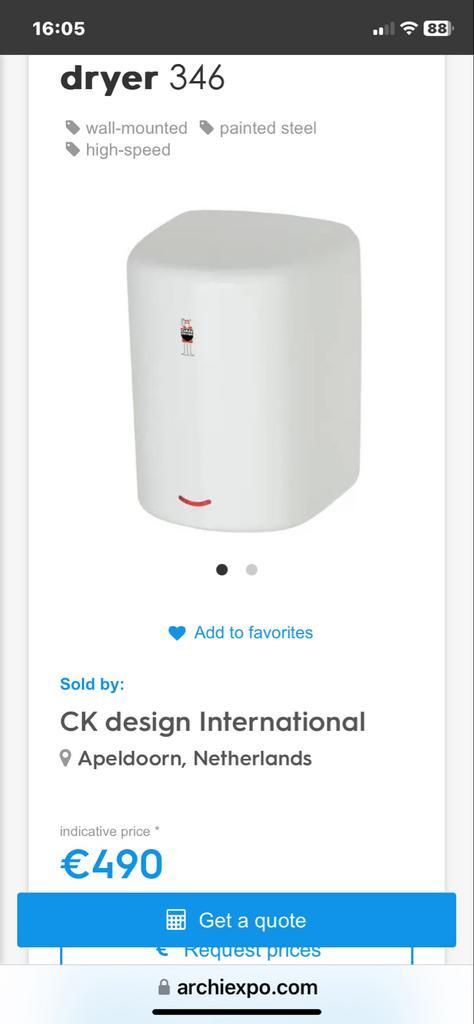 Elektronische Handdroger - Hygiënisch & Snel, Doe-het-zelf en Verbouw, Sanitair, Gebruikt, Overige typen, Ophalen of Verzenden