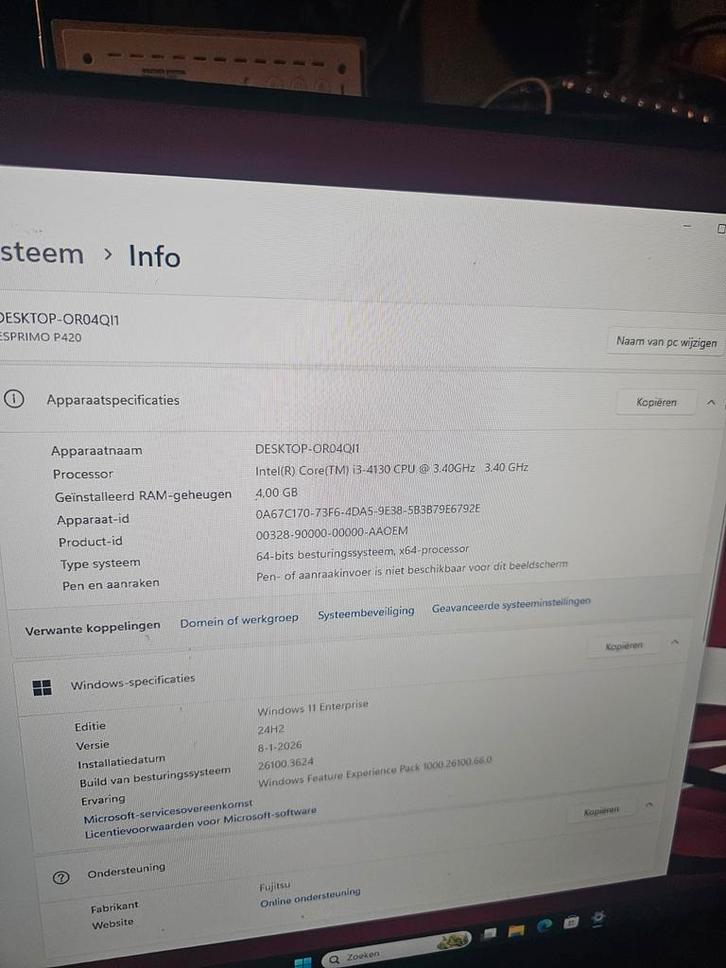 Te koop Fujitsu I3 desktop pc, Computers en Software, Desktop Pc's, Gebruikt, 3 tot 4 Ghz, 4 GB, Ophalen of Verzenden