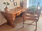 Antiek houten bureau + stoel - prachtige details, Ophalen of Verzenden