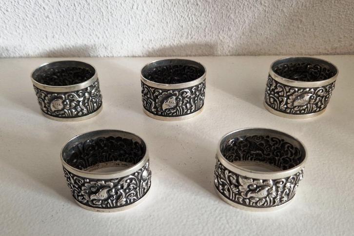 6 Vintage Djokja zilveren servetringen, Antiek en Kunst, Antiek | Goud en Zilver, Zilver, Ophalen of Verzenden