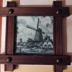 Delfts blauw tegeltje Mosa met molen in houten frame, Ophalen of Verzenden