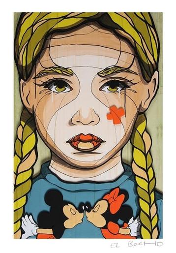 El Bocho - Girl with Mickey - Litho Handgesign. beschikbaar voor biedingen