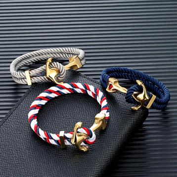 Dubbele Kabel Armband Met Gouden Anker Voor Heren  beschikbaar voor biedingen
