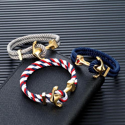 Dubbele Kabel Armband Met Gouden Anker Voor Heren, Sieraden, Tassen en Uiterlijk, Armbanden, Nieuw, Verzenden