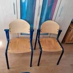 2 DEGELIJKE BIJZETSTOELEN BLAUWE METALEN FRAME HOUTENZITTING, Ophalen, Zo goed als nieuw, Twee