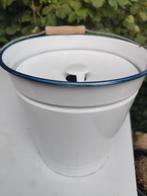 Antieke emaille plas emmer wit met blauwe rand, Ophalen of Verzenden