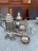 Verzameling tinnen objecten + 2 handgeblazen glaasjes!, Ophalen of Verzenden
