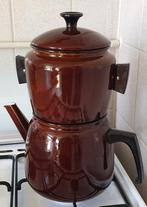 Grote vintage bruin emaille koffiepot met vast filter, Ophalen of Verzenden