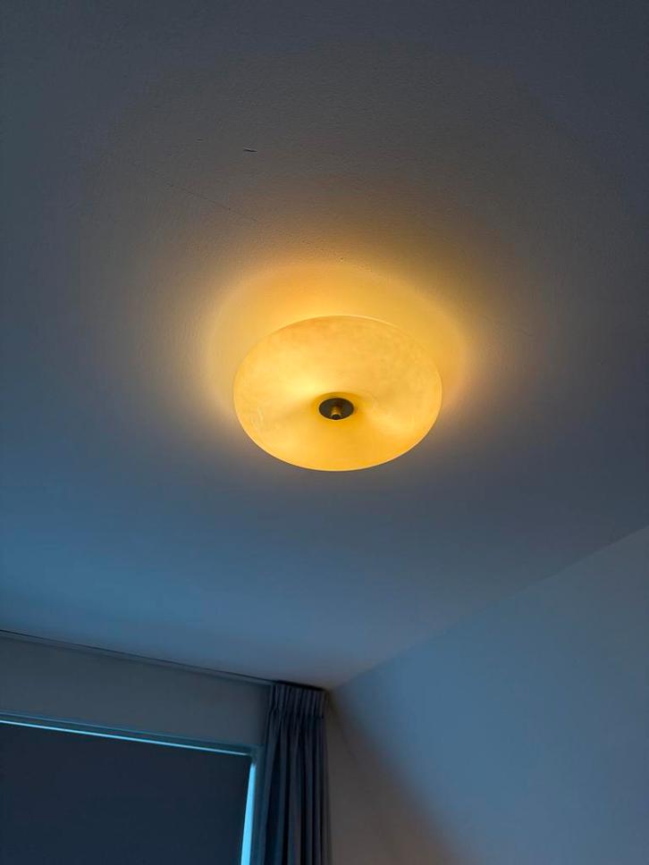 Taupe Plafonnière Karwei - Mooie plafondlamp, Huis en Inrichting, Lampen | Plafondlampen, Zo goed als nieuw, Glas, Ophalen