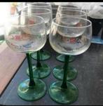 6 Witte Vintage Wijn Glazen met Groene Poot zgan, Ophalen of Verzenden