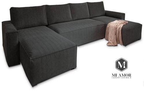 NIEUW GELEVERD! Hoebank U-Vorm Ribstof 342X155X155 NU €520, Huis en Inrichting, Banken | Bankstellen, Nieuw, Vierpersoons of meer