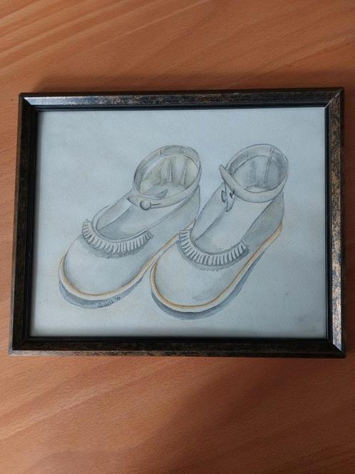 Schilderij kinderschoentjes, Antiek en Kunst, Kunst | Tekeningen en Foto's, Ophalen of Verzenden