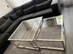 Glazen salon tafel 2 delig, Huis en Inrichting, Tafels | Salontafels, Ophalen, 100 tot 150 cm, Rond, 50 tot 100 cm