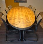 Ovale eettafel oud hout voor 8 personen, Huis en Inrichting, 100 tot 150 cm, 200 cm of meer, Zo goed als nieuw, Vijf personen of meer
