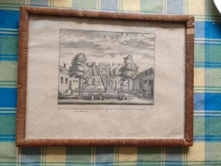 Gesigt van de Burg, op haar binnen plaats Leiden, Antiek en Kunst, Kunst | Etsen en Gravures, Ophalen