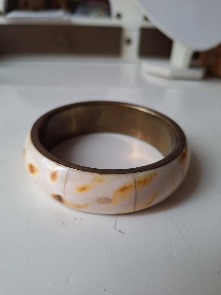 Koperen armband met been inleg, Sieraden, Tassen en Uiterlijk, Armbanden, Ophalen of Verzenden, Gebruikt, Overige materialen