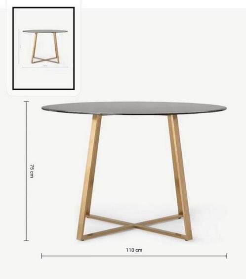 eetatfal met gerookt glas en messing onderstel, Huis en Inrichting, Tafels | Eettafels, Zo goed als nieuw, 100 tot 150 cm, Vijf personen of meer