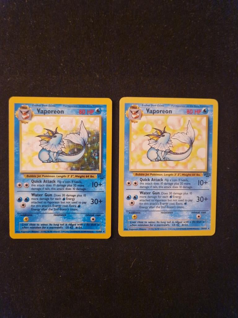 Setje Vaporeon Jungle Pokémon. Wotc collect tcg 1999, Ophalen of Verzenden, Zo goed als nieuw, Meerdere kaarten, Foil