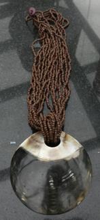 Zeldzame ketting halsketting zwart koraal parelmoer hanger, Ophalen of Verzenden, Zo goed als nieuw, Zwart, Steen of Mineraal