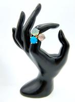 Zilveren ring met rozenkwarts en turkoois, 925, 17,25 mm, Gebruikt, Info@zilverwebsite.nl, Verzenden, 17 tot 18