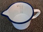 Mooie vintage emaille maatbeker 1000 mL, wit met blauwe bies, Ophalen
