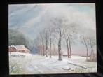 Olieverf op Doek Winterlandschap 40 x 50 Gesigneerd, Ophalen of Verzenden, Minder dan 50 cm, Schilderij, Minder dan 50 cm