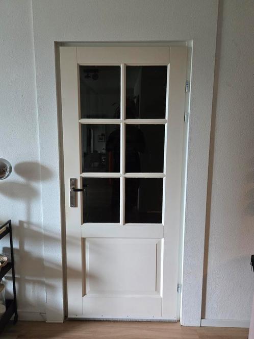 Binnendeur (wit) met glas, Doe-het-zelf en Verbouw, Deuren en Horren, Zo goed als nieuw, Binnendeur, 200 tot 215 cm, 80 tot 100 cm