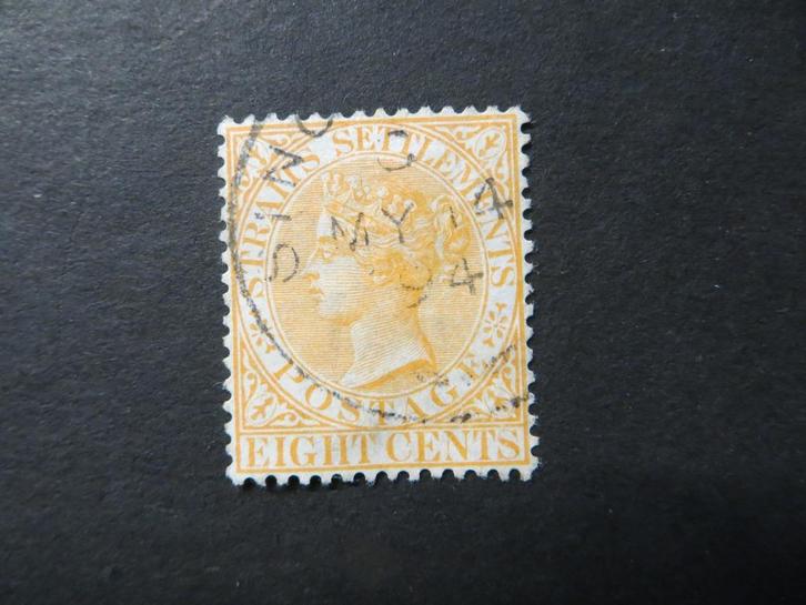 A03382: Straits Settlements QV 8 c CA, Postzegels en Munten, Postzegels | Azië, Ophalen of Verzenden