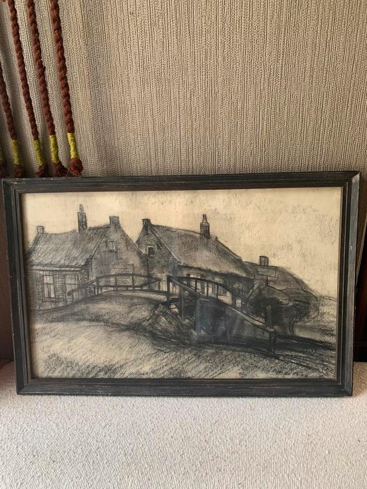 Houtskool tekening / schilderij H de Vries, Antiek en Kunst, Kunst | Schilderijen | Klassiek, Ophalen of Verzenden
