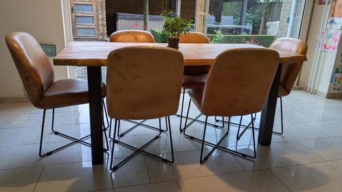 6x eetkamerstoel, Huis en Inrichting, Stoelen, Zo goed als nieuw, Vijf, Zes of meer stoelen, Leer, Metaal, Overige kleuren, Ophalen