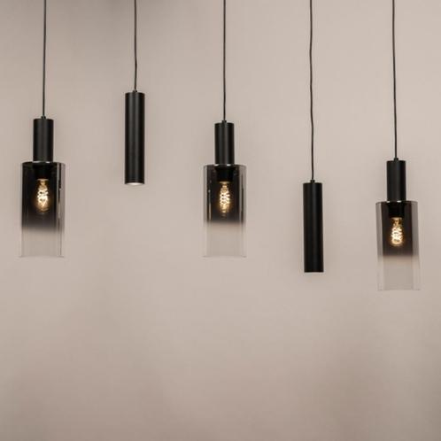 hanglamp 2 spots kokers zwart rookglas kokers bar tafel lamp, Huis en Inrichting, Lampen | Hanglampen, Nieuw, Minder dan 50 cm