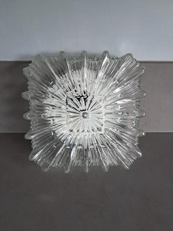 Vintage Retro Plafondlamp Plafonierre Glas, Huis en Inrichting, Lampen | Plafondlampen, Gebruikt, Glas, Ophalen of Verzenden