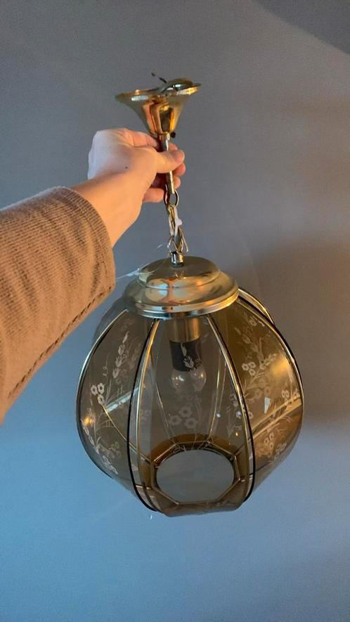 Vintage Hollywood Regency bollamp, Huis en Inrichting, Lampen | Hanglampen, Gebruikt, Glas, Ophalen of Verzenden